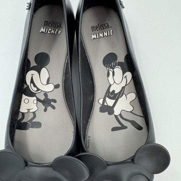 Melissa Mickey & Minnie Mouse Black Peep Toe Flats - Womens Size 5 - Picture 10 of 10